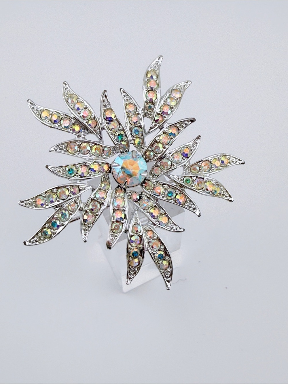 Vintage Signed Sarah Coventry Aurora Blaze Rhinestone Flower Brooch